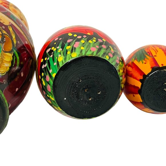 Vintage Hand-Painted Russian Nesting Dolls Set Of 5 Winter Party Blue Scarf - Picture 3 of 16